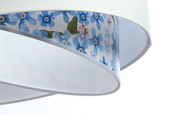 Hängelampe Weiß Hellblau Blumen Print E27 rund D: 50 cm