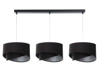 Suspension tissu 3 flammes E27 noir argent réglable