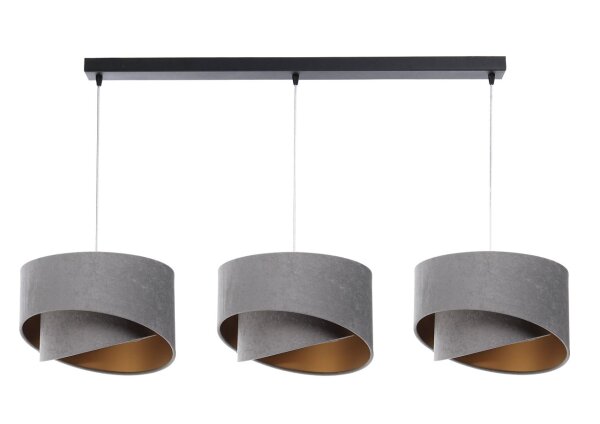 Pendelleuchte 3-flammig Schwarz Grau Gold E27 Velours Optik