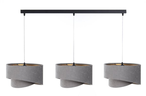 Pendelleuchte 3-flammig Schwarz Grau Gold E27 Velours Optik
