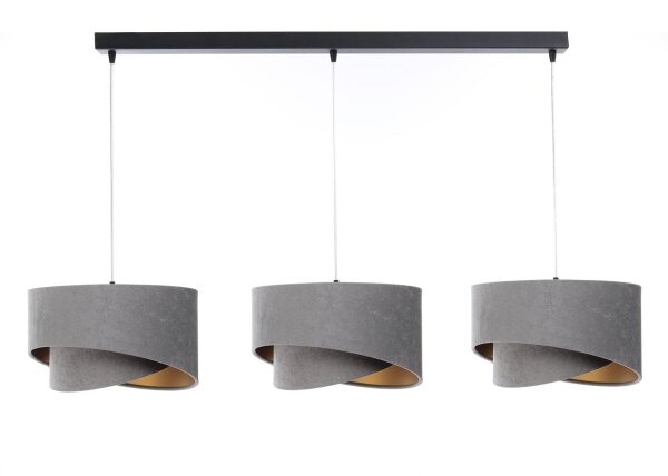 Pendelleuchte 3-flammig Schwarz Grau Gold E27 Velours Optik