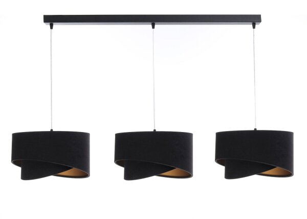 Pendelleuchte Stoff 3-flammig Stoff Schwarz Gold E27