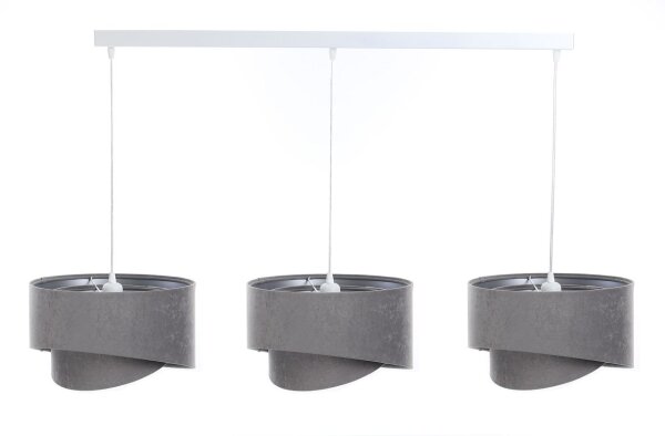 Suspension tissu 3 flammes E27 en blanc gris argenté