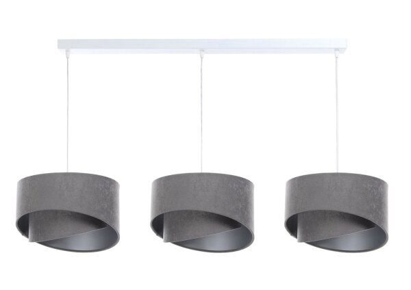 Suspension tissu 3 flammes E27 en blanc gris argenté