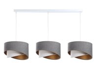 Suspension tissu 3 flammes en blanc gris or E27 L : 87 cm