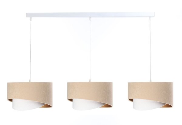 Lampe à suspendre 3 flammes en tissu blanc beige or E27