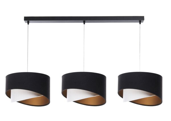 Lampe à suspendre noir blanc or 3-flamme E27 abat-jour en tissu