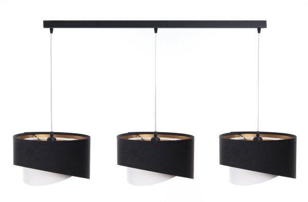 Lampe à suspendre noir blanc or 3-flamme E27 abat-jour en tissu