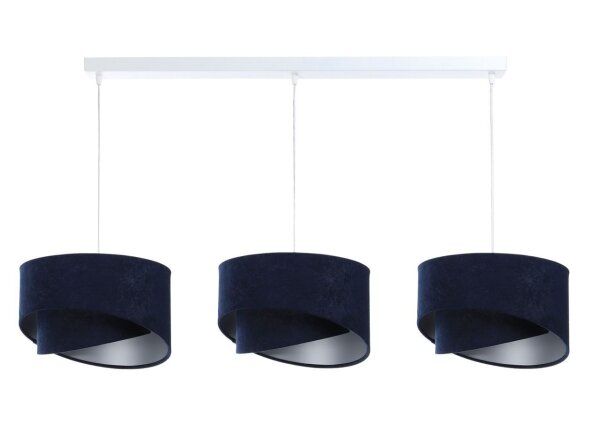 Suspension Tissu aspect velours 3x E27 Blanc Bleu Argent