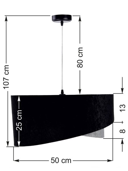 Lampe à suspendre Noir Gris E27 ronde Ø 50 cm Tissu aspect velours