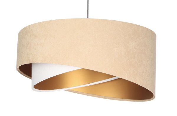 Suspension Tissu Beige Or E27 rond Ø 50 cm Aspect velours