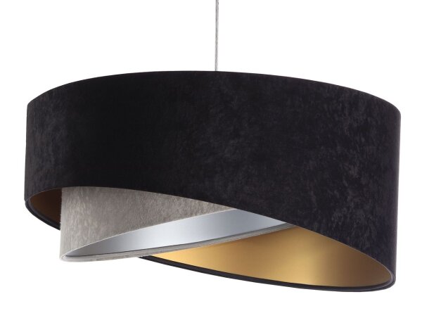 Suspension ronde Ø 50 cm E27 tissu noir or gris argent