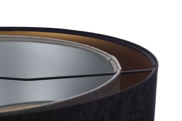 Suspension ronde Ø 50 cm E27 tissu noir or gris argent