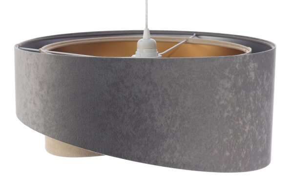 Suspension ronde Ø 50 cm Gris Argent Beige Or E27 Tissu