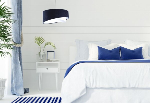 Hängelampe Weiß Blau E27 rund Ø 50 cm Stoff Velours Optik