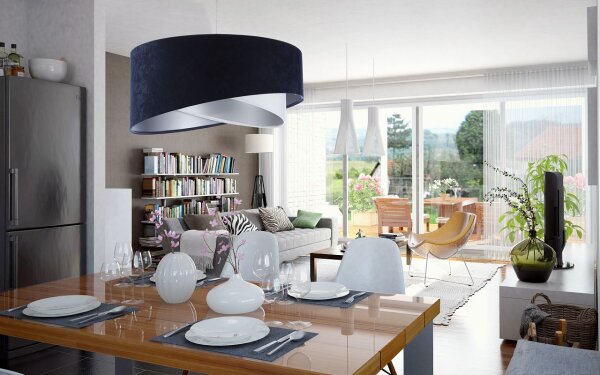 Lampe à suspendre tissu abat-jour Ø 50 cm E27 en bleu blanc argenté