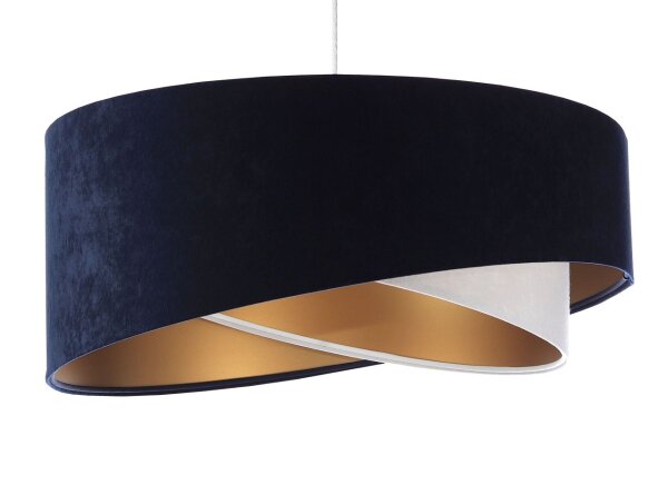 Pendelleuchte Stoff Blau Weiß Gold E27 rund D: 50 cm