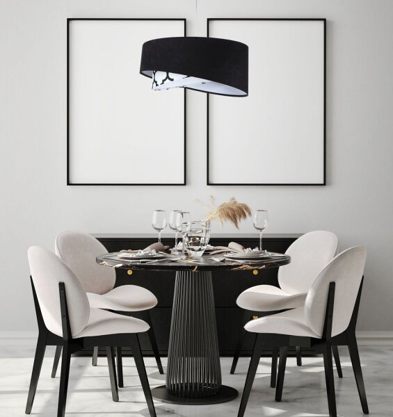 Suspension Noir Blanc Rond D : 50 cm E27 Motif Rétro