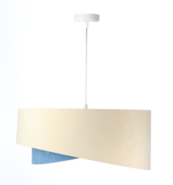 Lampe à suspendre ronde D : 50 cm Tissu Crème Bleu Argent E27 Moderne