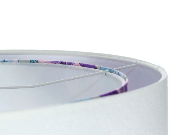 Suspension Blanc Violet Fleurs Print E27 rond Ø 50 cm Tissu