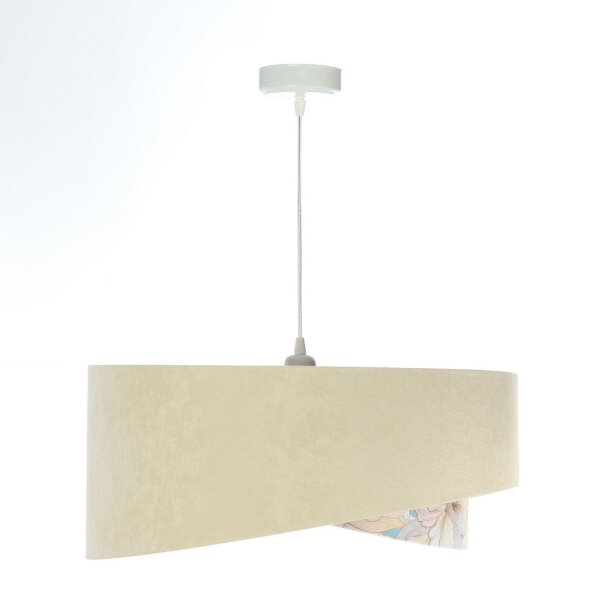 Pendelleuchte rund D: 50 cm E27 Stoff in Beige Creme Gold