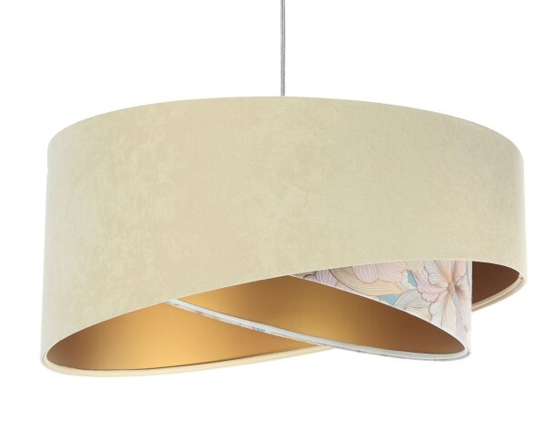 Pendelleuchte rund D: 50 cm E27 Stoff in Beige Creme Gold