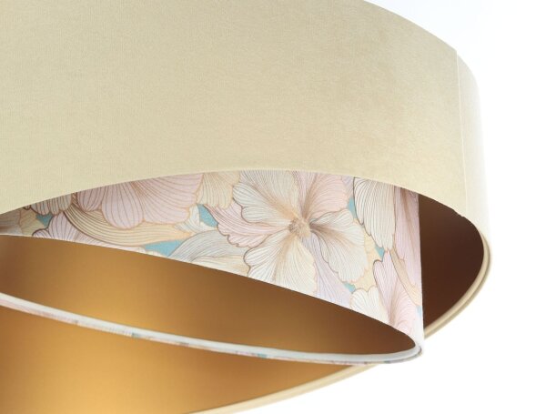 Pendelleuchte rund D: 50 cm E27 Stoff in Beige Creme Gold