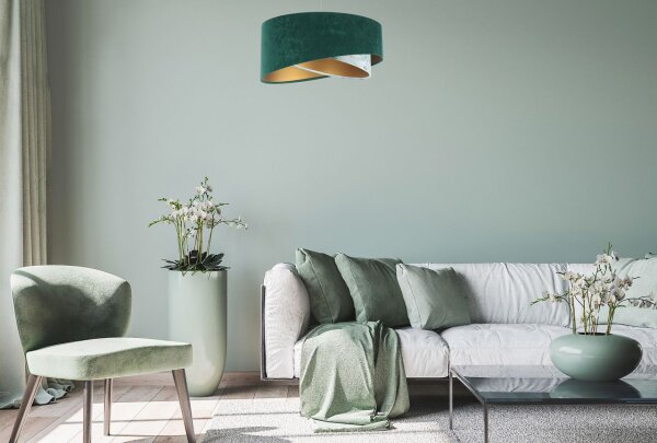 Suspension Tissu Ø 50 cm Aspect velours E27 Vert Bleu Or