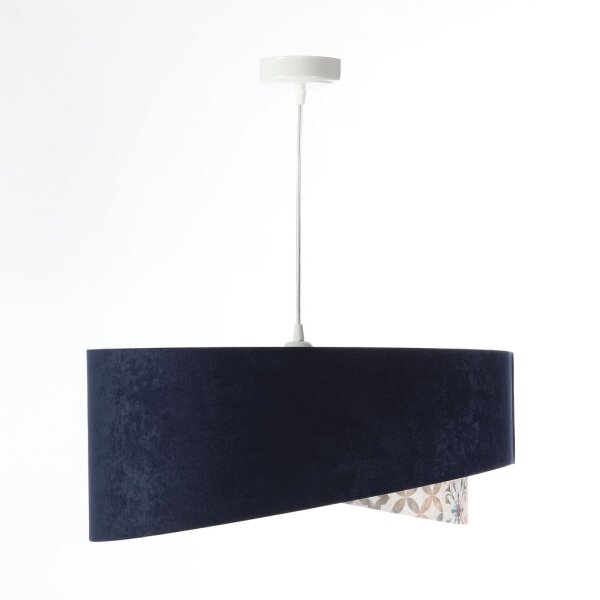 Hängeleuchte Stoff D: 50 cm Velours Optik Blau Beige Silber