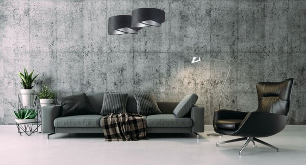 Suspension Noir Argent E27 D : 50 cm Tissu aspect velours