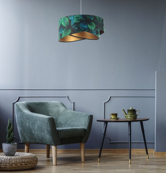 Lampe à suspendre Vert Or E27 Ø 50 cm Tropical Print Tissu