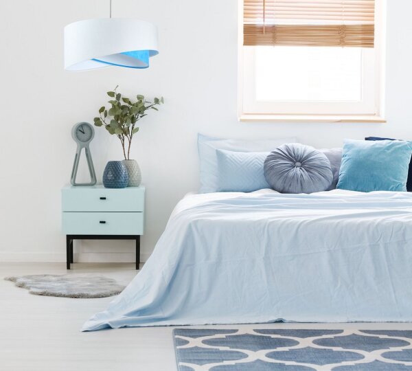 Pendelleuchte rund Ø 50 cm E27 Weiß Blau Stoff Velours Optik