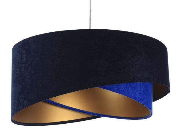 Hängelampe Blau Gold E27 Ø 50 cm Stoff Schirm Veloursoptik