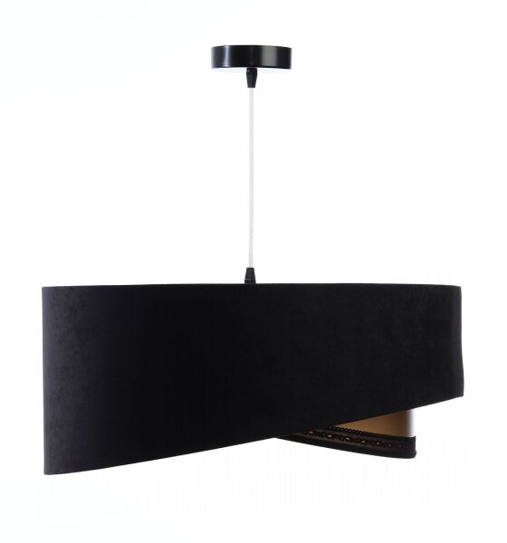 Hängelampe E27 rund Ø 50 cm Schwarz Gold Stoff Spitze Modern
