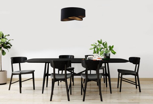 Hängelampe E27 rund Ø 50 cm Schwarz Gold Stoff Spitze Modern