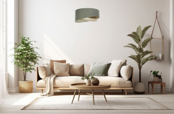 Pendelleuchte rund Ø 40 cm E27 Grün Beige Stoff Modern