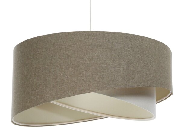 Hängelampe E27 rund D: 40 cm Braun Creme Stoff Boho
