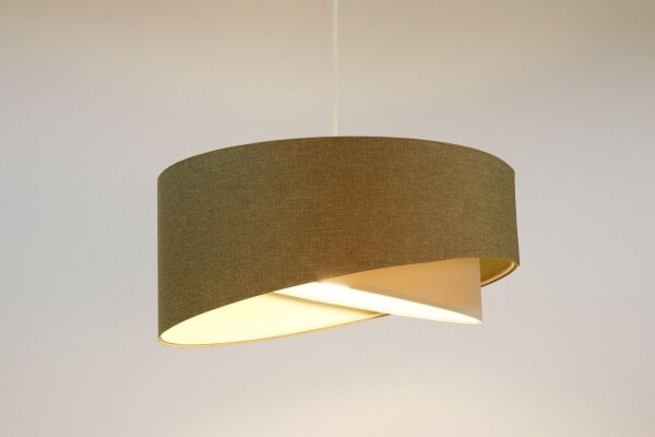 Hängelampe E27 rund D: 40 cm Braun Creme Stoff Boho