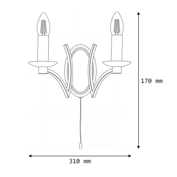 Wandlampe mit Schalter E14 in Messing Antik 2-flammig