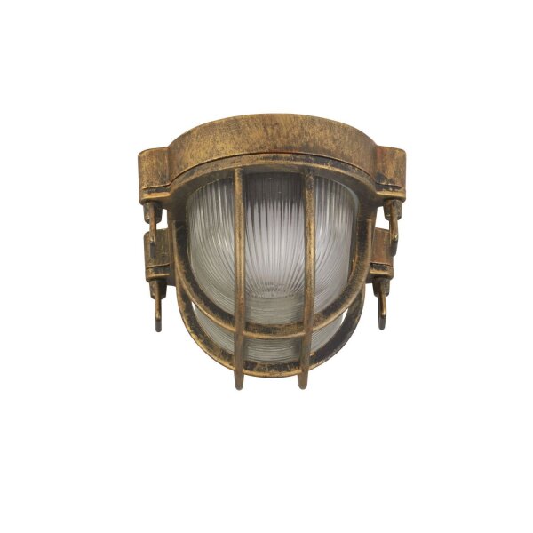 Wandlampe außen IP44 E27 in Gold Antik H: 25 cm Maritim