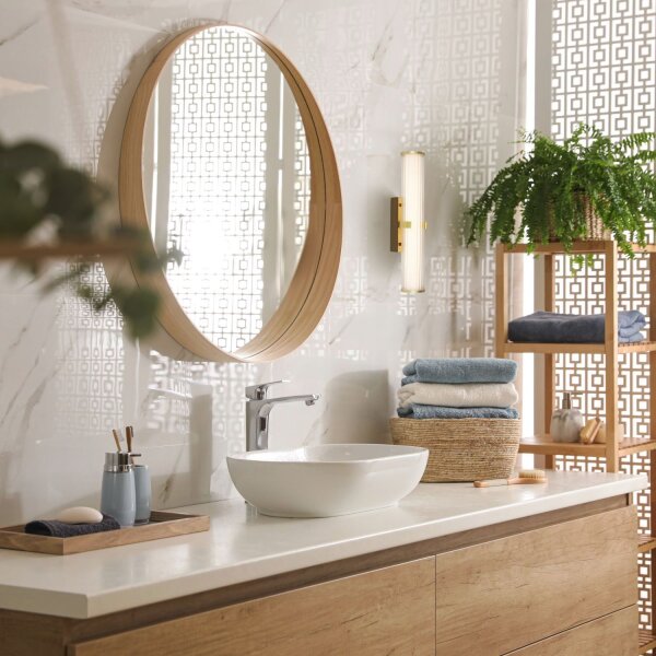 Applique LED IP44 verre métal doré 43 cm salle de bain miroir