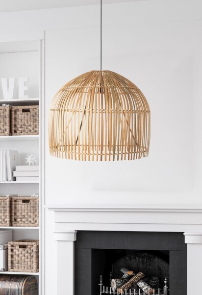 Hängeleuchte E27 Ø 60 cm Weiß Natur Holz Bambus Korb Boho