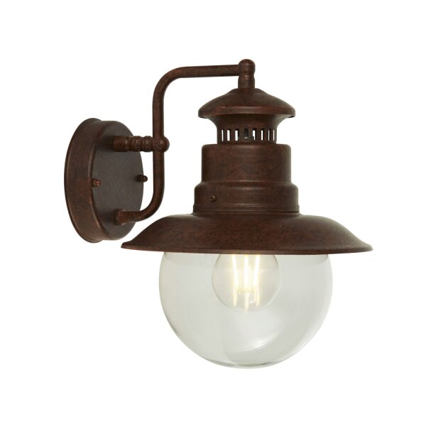 Lampe dextérieur murale IP44 H : 27 cm E27 Marron Verre Métal Maritim
