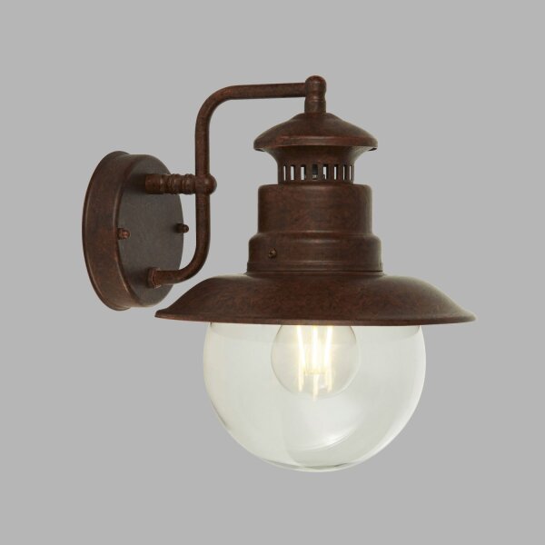 Lampe dextérieur murale IP44 H : 27 cm E27 Marron Verre Métal Maritim