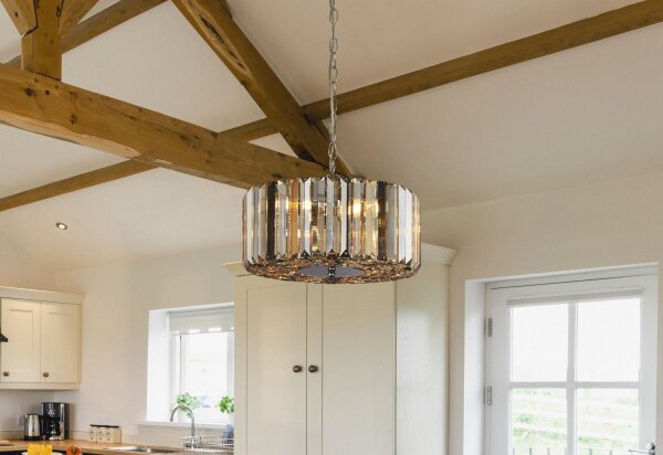 Suspension Art Déco ronde Ø 35 cm cristal verre fumé