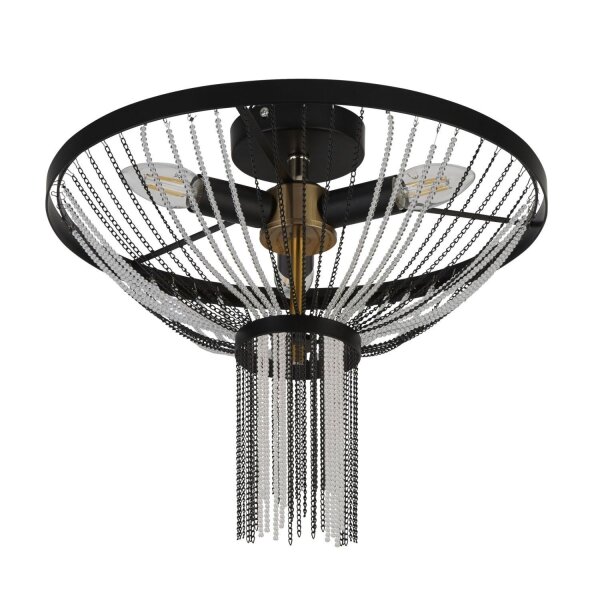 Deckenlampe rund Ø 40 cm Schwarz Kettel Metall Acryl Kristall