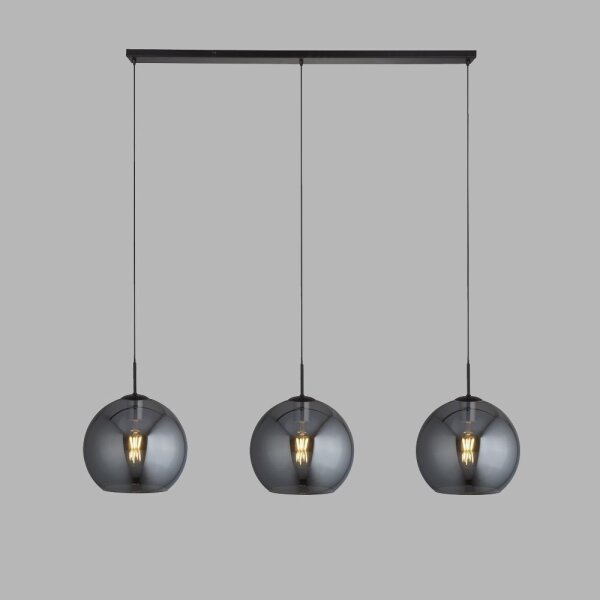 Hängeleuchte 3-flammig E27 Schwarz Rauchgrau B: 146 cm