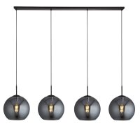 H&auml;ngeleuchte 4-flammig Schwarz Rauchgrau E27 Glas Retro