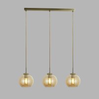 Pendelleuchte 3-flammig in Messing Antik Bernstein E27