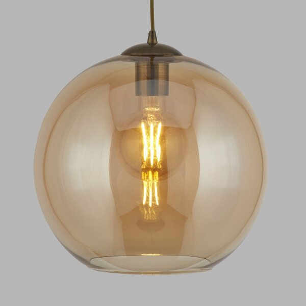 Lampe à suspendre verre en ambre laiton antique E27 Ø 25 cm